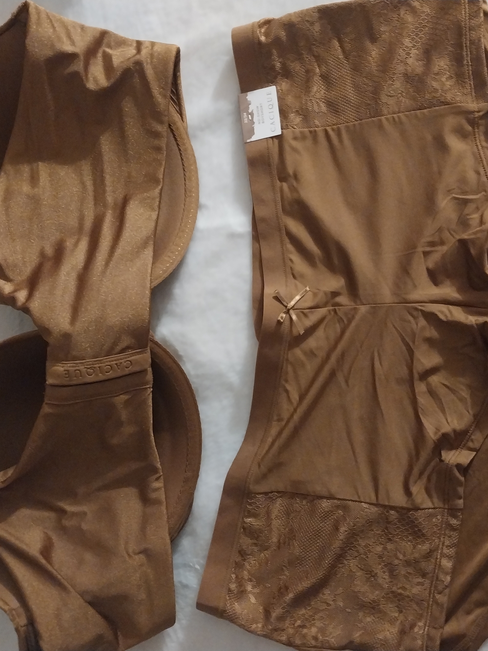 Cacique Shimmery Brown T-Shirt Bra and Lace-Trim Boyshorts - Picture 4 of 4